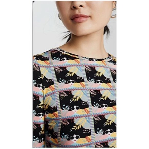 Alice & Olivia Delaina Stace Face Long Sleeve Crop Top All Ocer Print Multi M - Picture 12 of 12